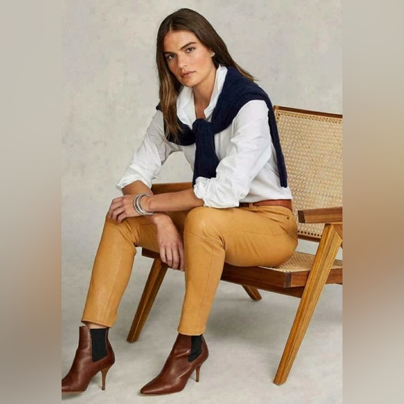 Polo Ralph Lauren Lambskin Leather Legging Jeans Pants Brown Women Size 4 $998 - Picture 1 of 13